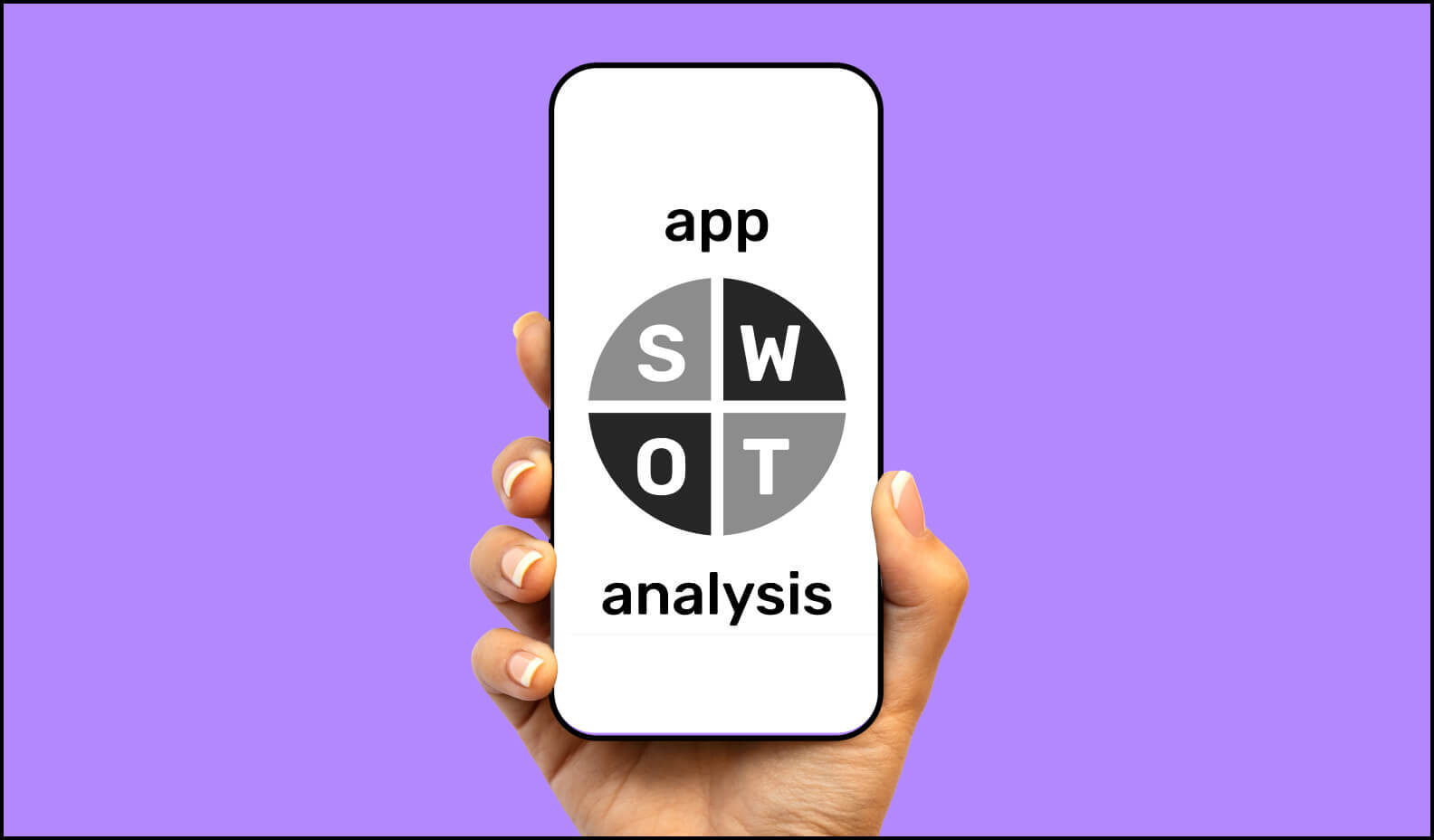 A concept of app SWOT analysis having a mobile phone in hand