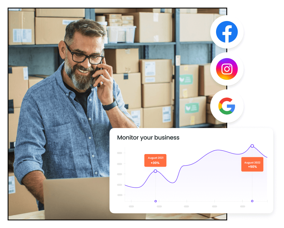 An ecommerce business owner reviewing his sales dashboard having delivery boxes in the background