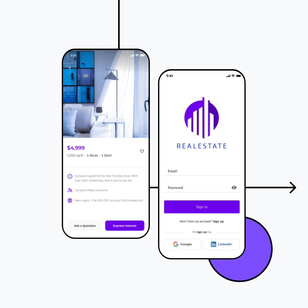 Real estate app with login screen