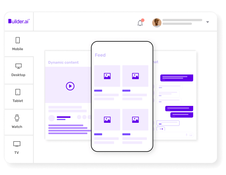 Builder.ai mobile app development platform dashboard screen