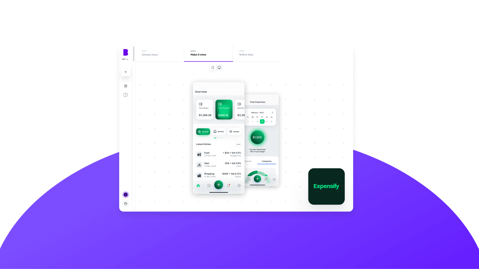 Builder Studio dashboard featuring the Expensify app