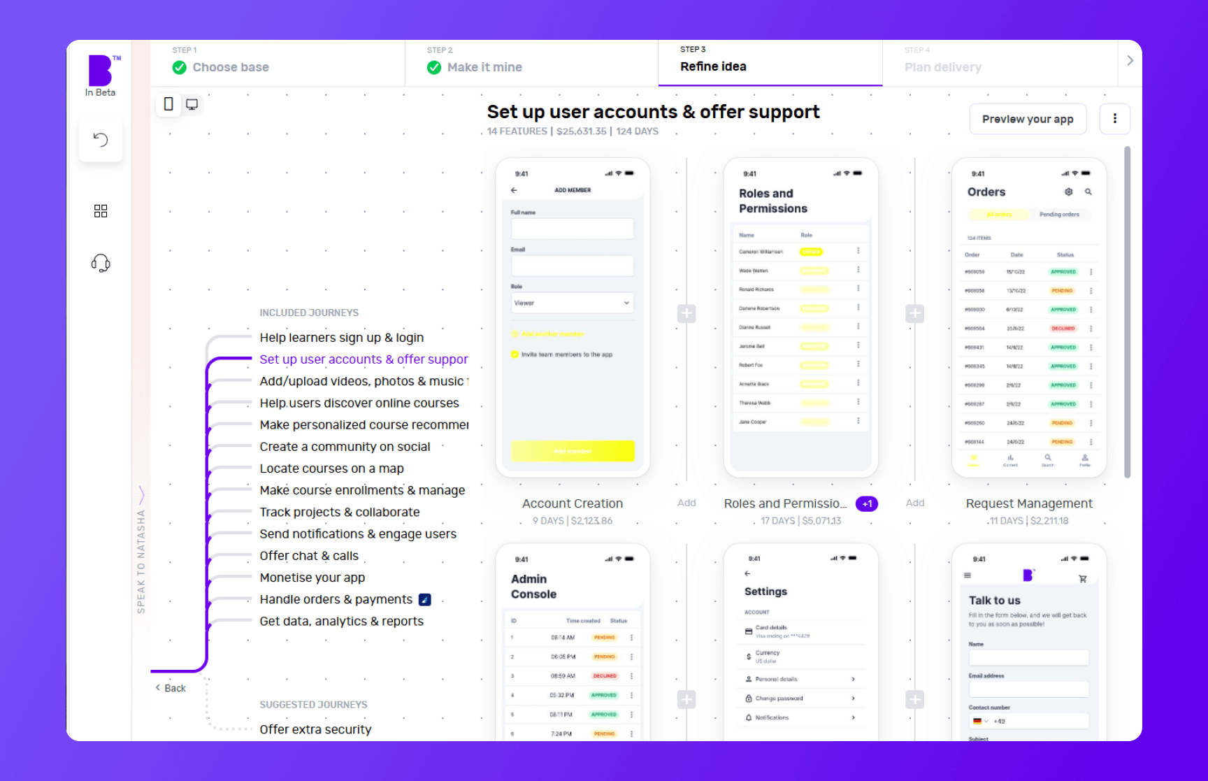 Builder Studio dashboard highlighting app feature customisation screen for Knowledge Hub app