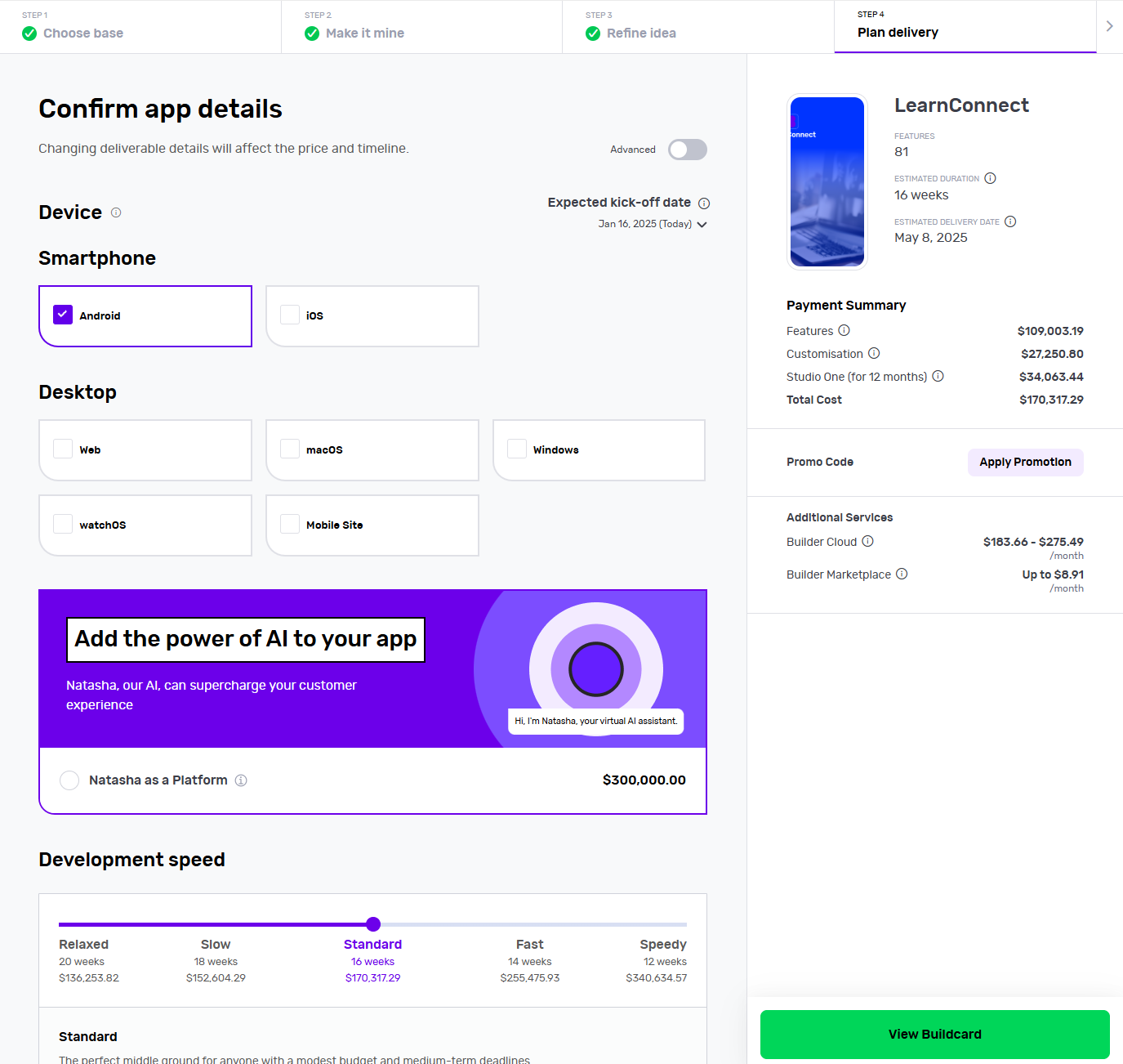 Planning delivery for your software and build card