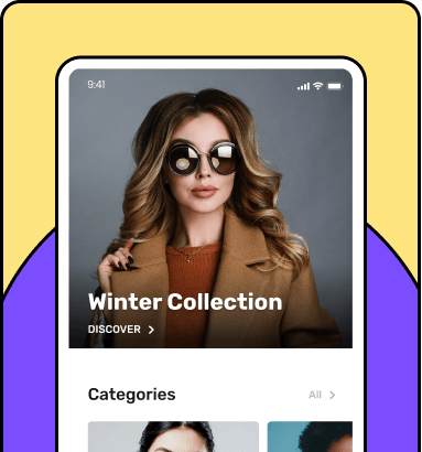 Ecommerce retail app screen highlighting winter collection and product categories