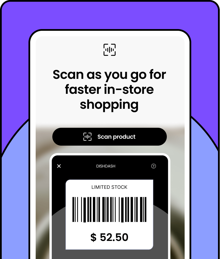 In-store retail app screen highlighting a barcode scanner