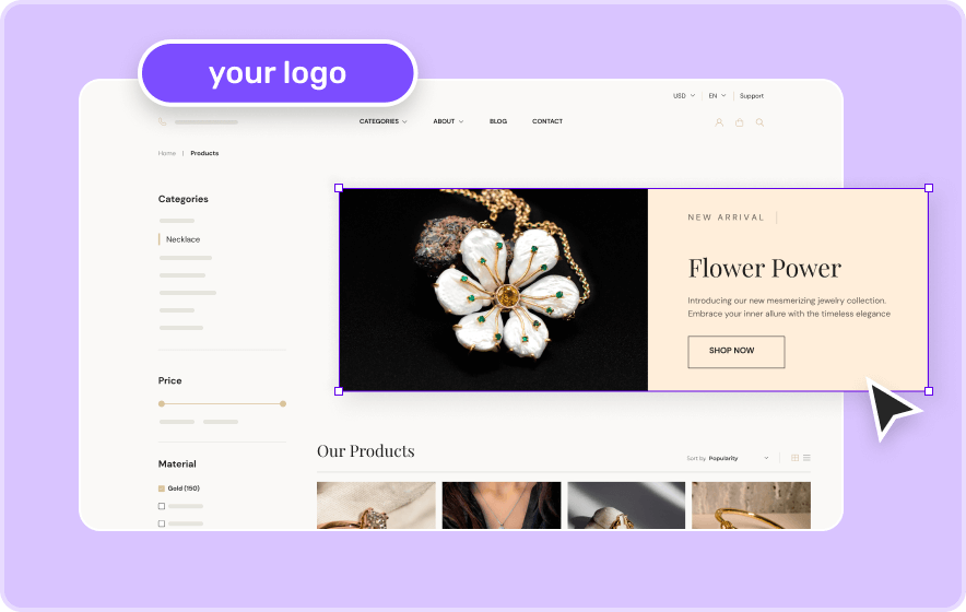 Jewellery ecommerce store web page for desktop screen 