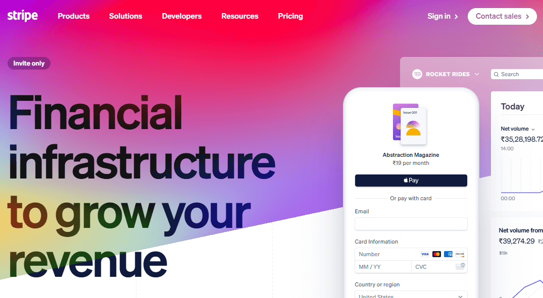 Stripe’s website screenshot.