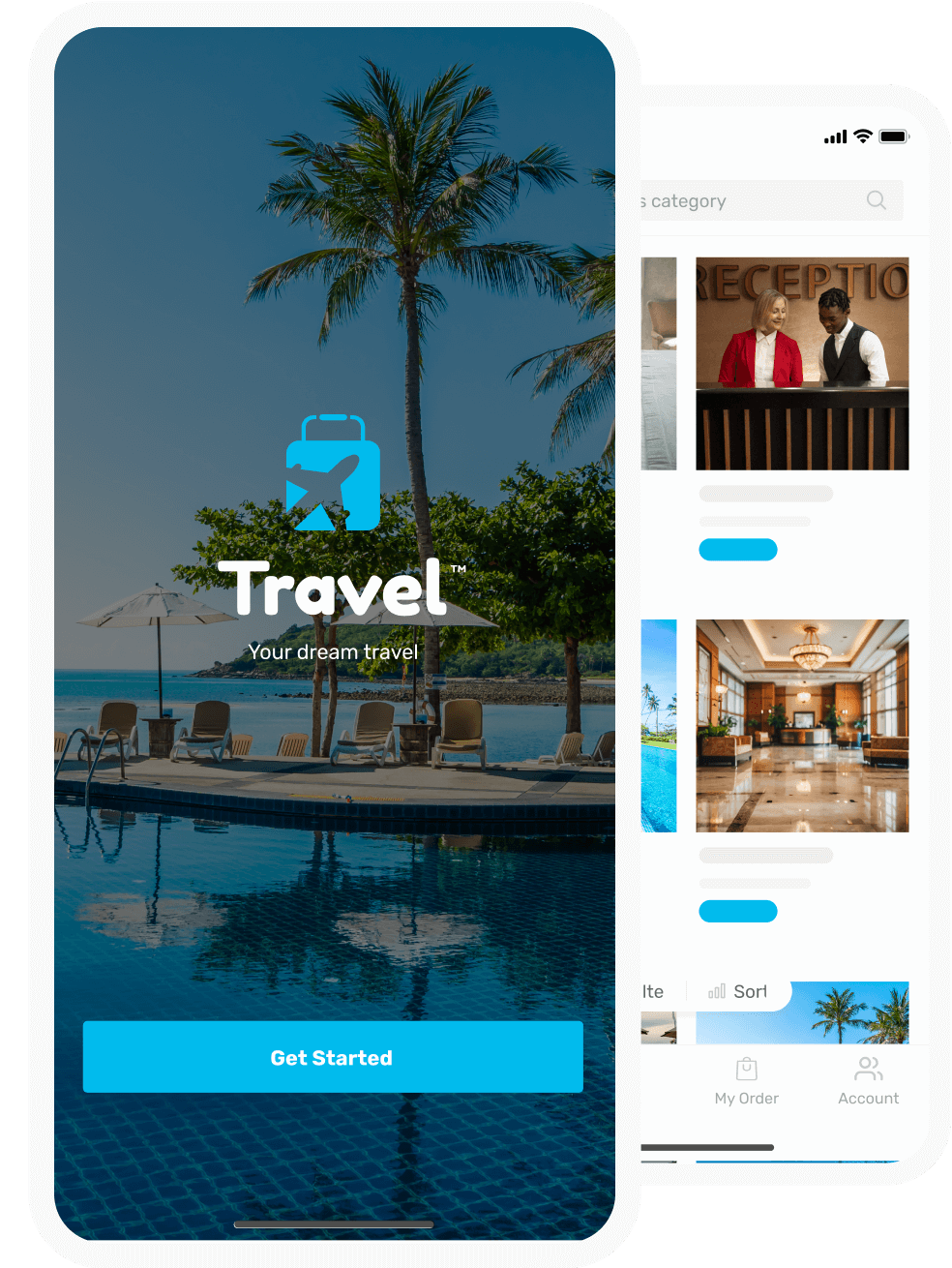 Travel app splash screen is neatly stacked on top of one another.